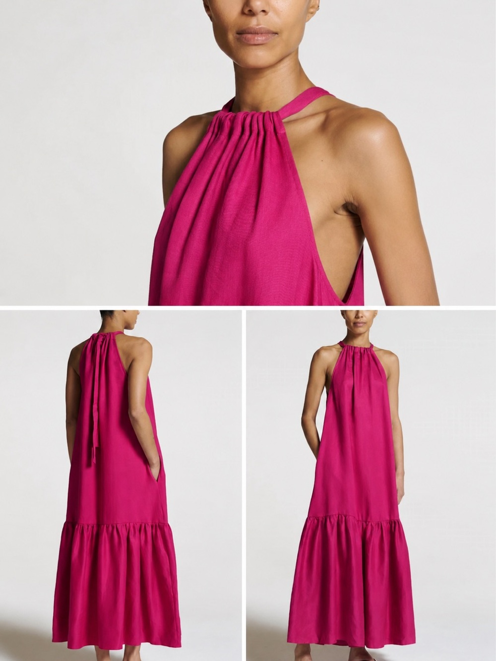 Sleeveless Halter Maxi Dress in Bright Fuchsia